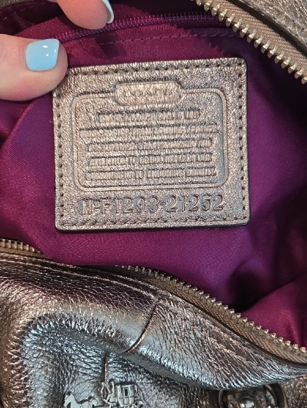 Coach Metallic Pewter Leather Shoulder Bag with Buckle Accents